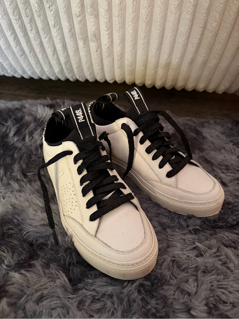P448 White and Black Low-Top Sneakers